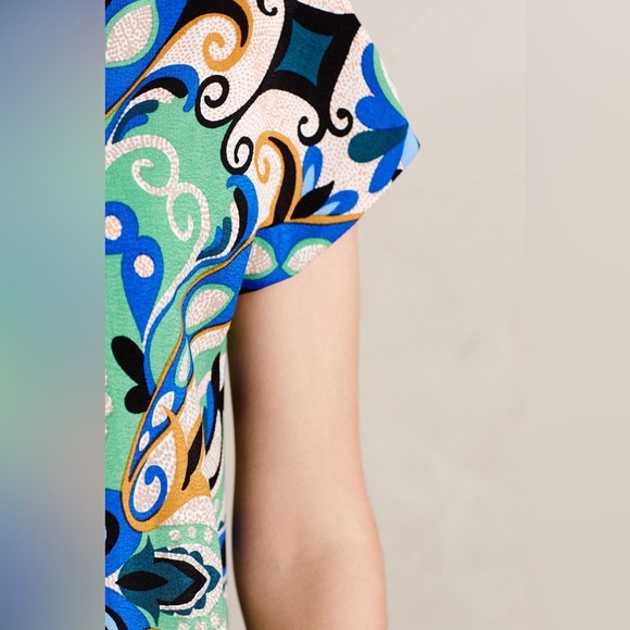 Anthropologie MAEVE Folksong Shift Dress Blue Green Bird Boho Sleeveless Size XS - Picture 3 of 13